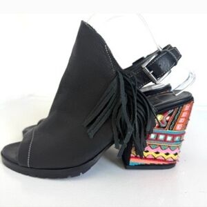 Donald J. Pliner Black Wedges with Colorful Patterned Heel